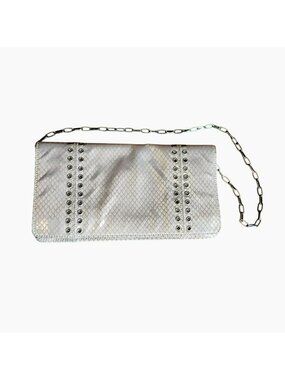 Inge Christopher Brody Iridescent Silver Snakeskin Studded Foldover Clutch